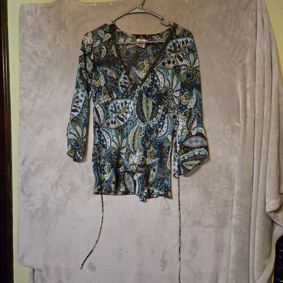 Vintage Y2K Babydoll Spaghetti Straps Grunge 1990s Style Wrap Floral Blouse Sz S - Picture 2 of 10